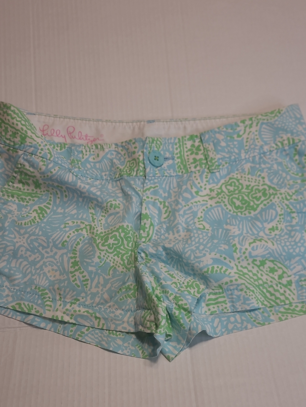 Lilly Pulitzer Light Blue & Mint Green Crabs & Shells-Print Shorts